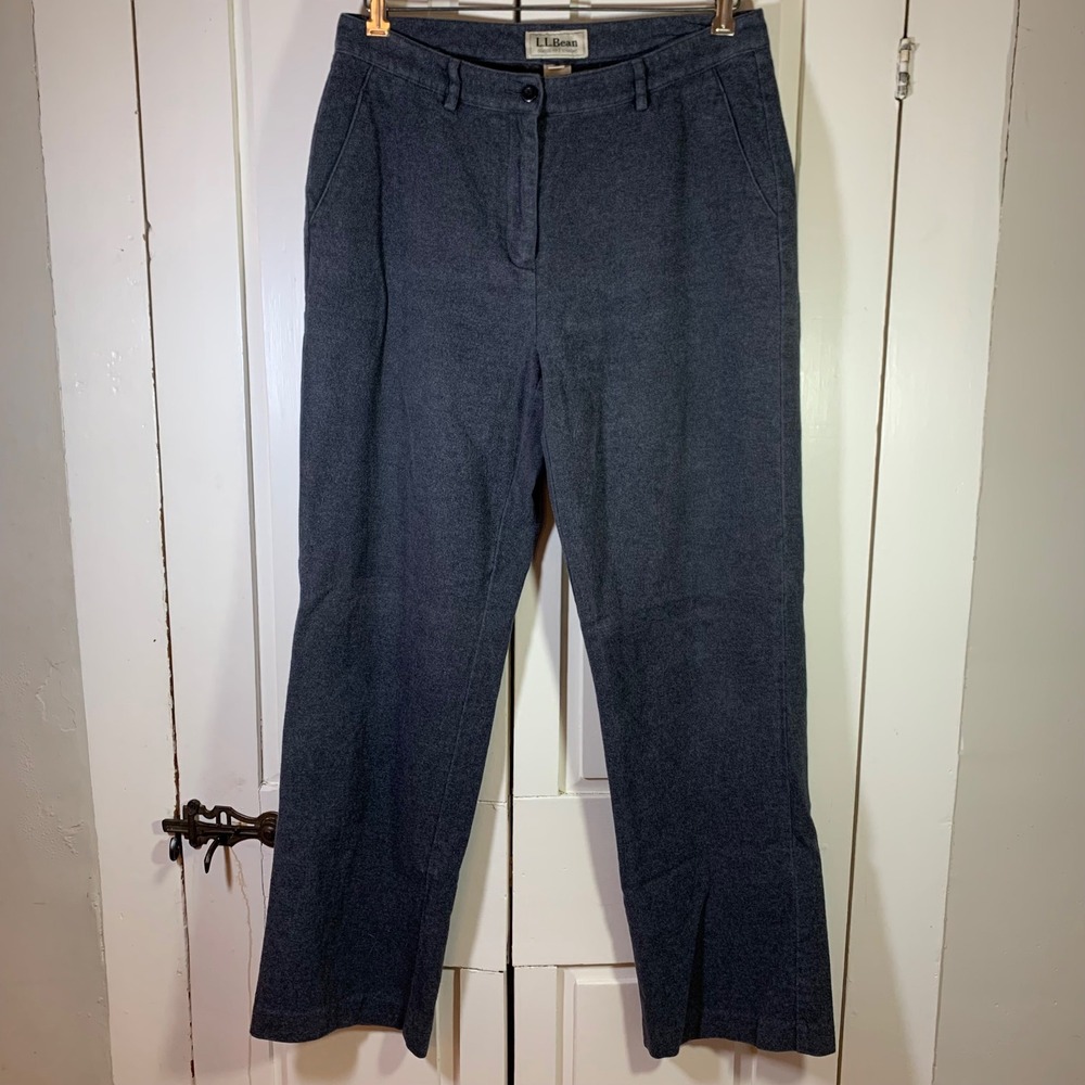 LL Bean Classic Fit Straight Leg Gray Cotton Lined Pants Women 10 M/Tall